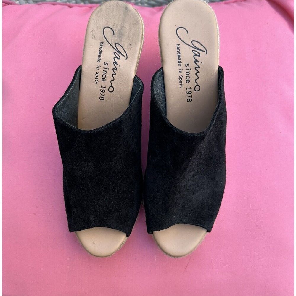 Gaimo Black Suede Espadrille Wedge Heel Slides size 41 EU 10 US Made in Spain‎